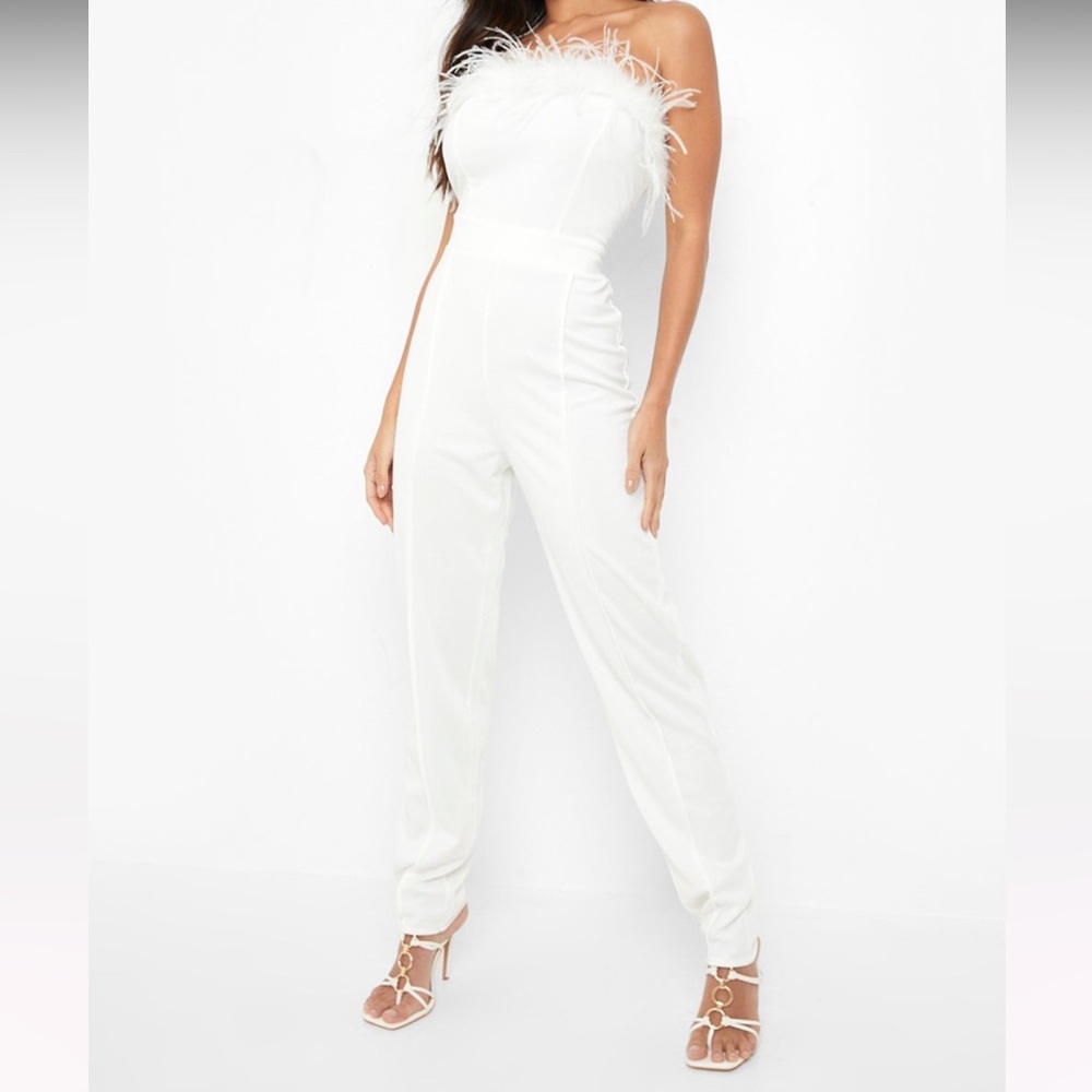 FEATHER BANDEAU TAILORED JUMPSUIT